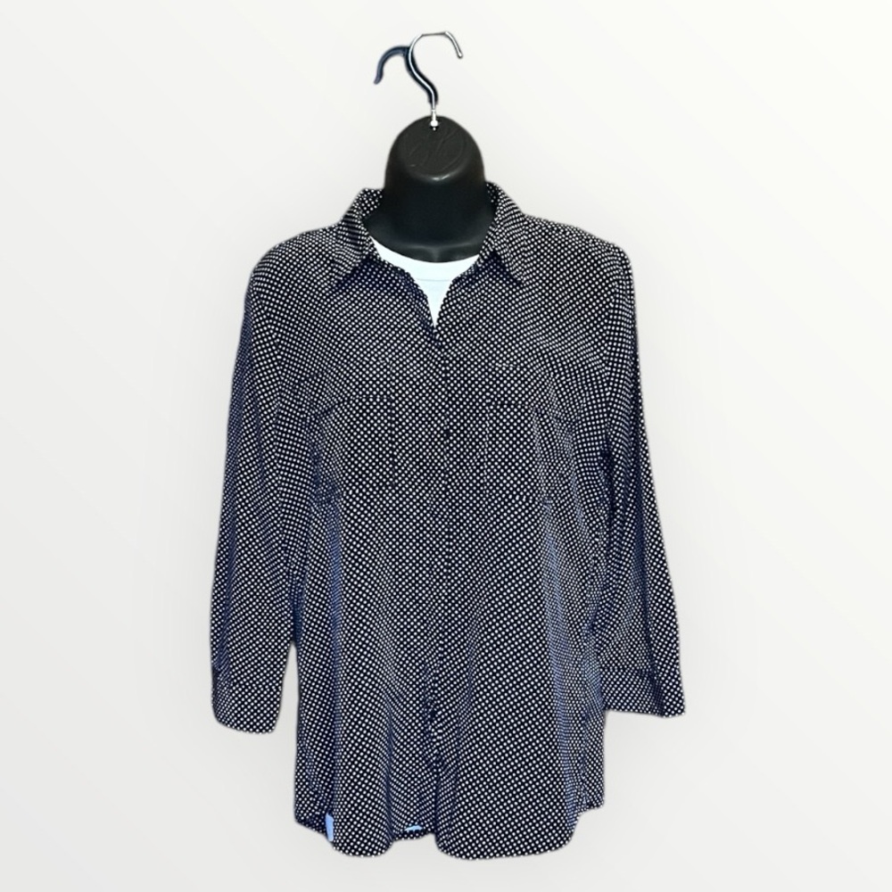 Liz Claiborne Button Down Polka Dot 3/4 Sleeve Top